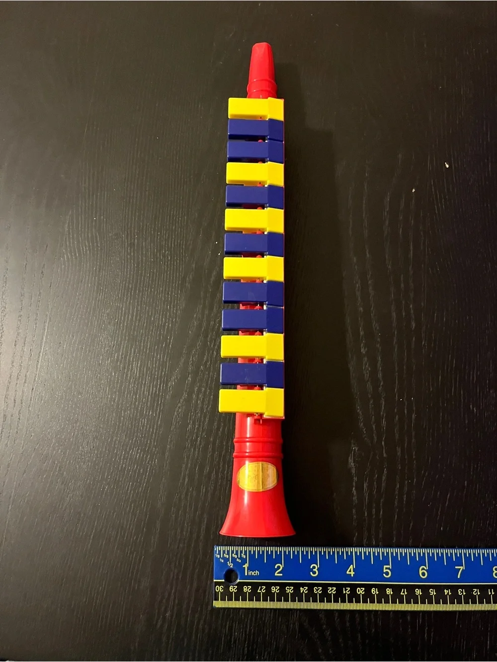 Vintage Toy Saxophone Clarinet Red Blue Yellow Plastic Keyed Horn 12”
